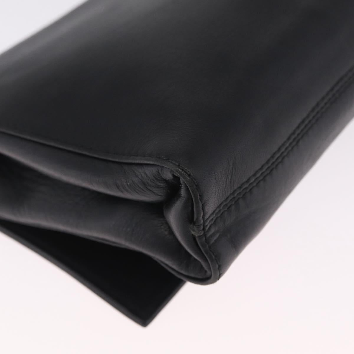 CELINE Shoulder Bag Leather Black Silver Auth ka6958