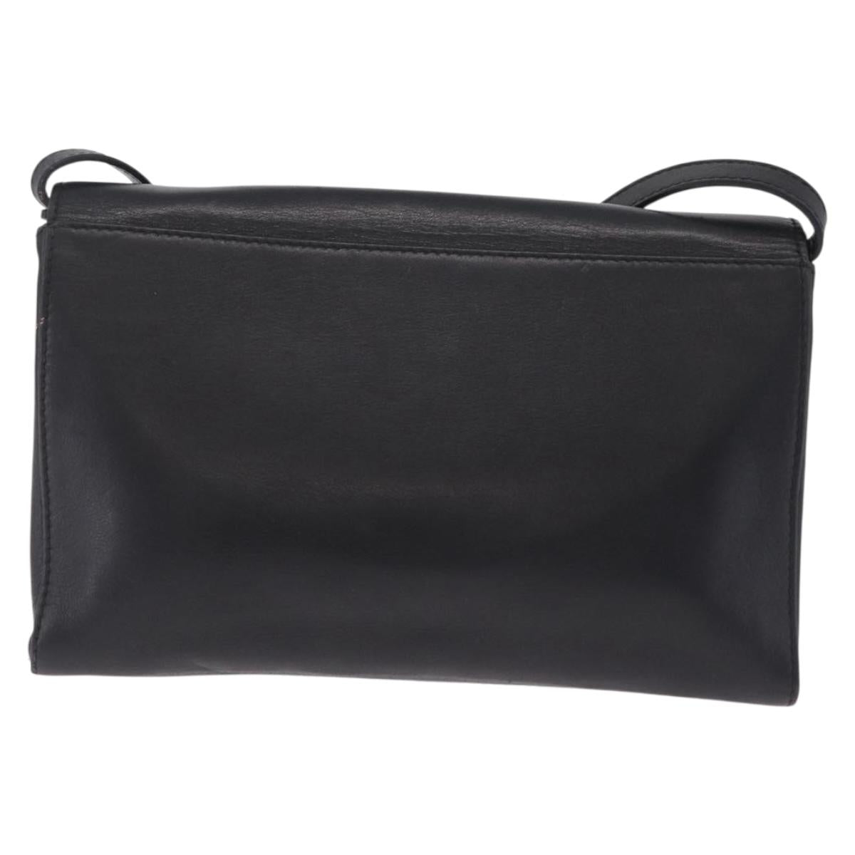 CELINE Shoulder Bag Leather Black Silver Auth ka6958