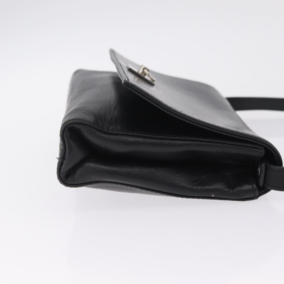 CELINE Shoulder Bag Leather Black Silver Auth ka6958