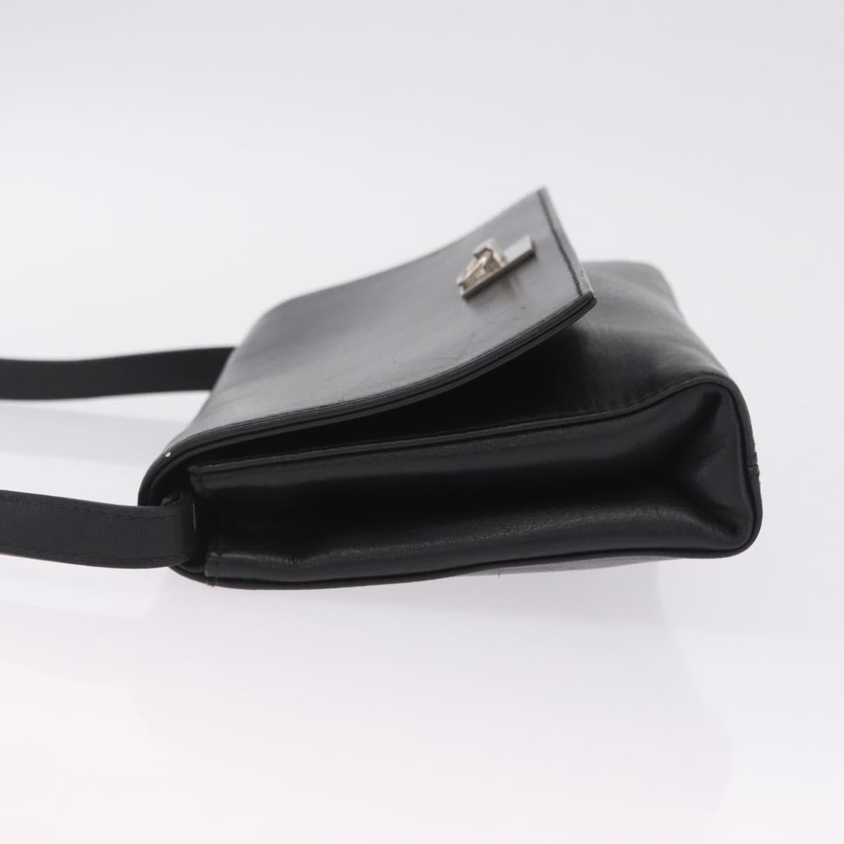 CELINE Shoulder Bag Leather Black Silver Auth ka6958