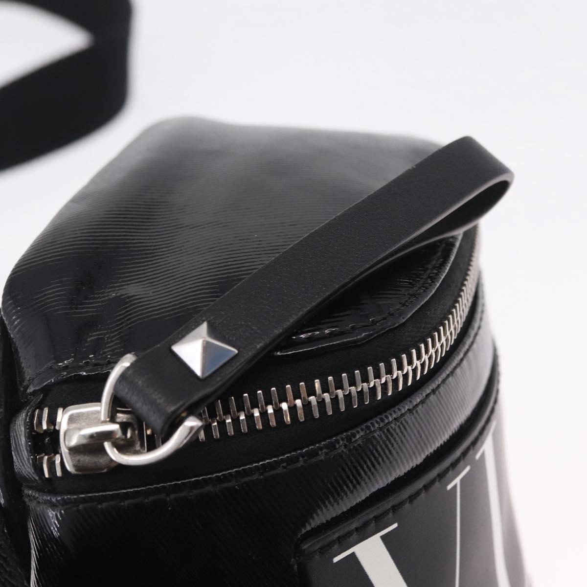 Valentino Shoulder Bag Patent Leather Black Silver Auth ka6959V
