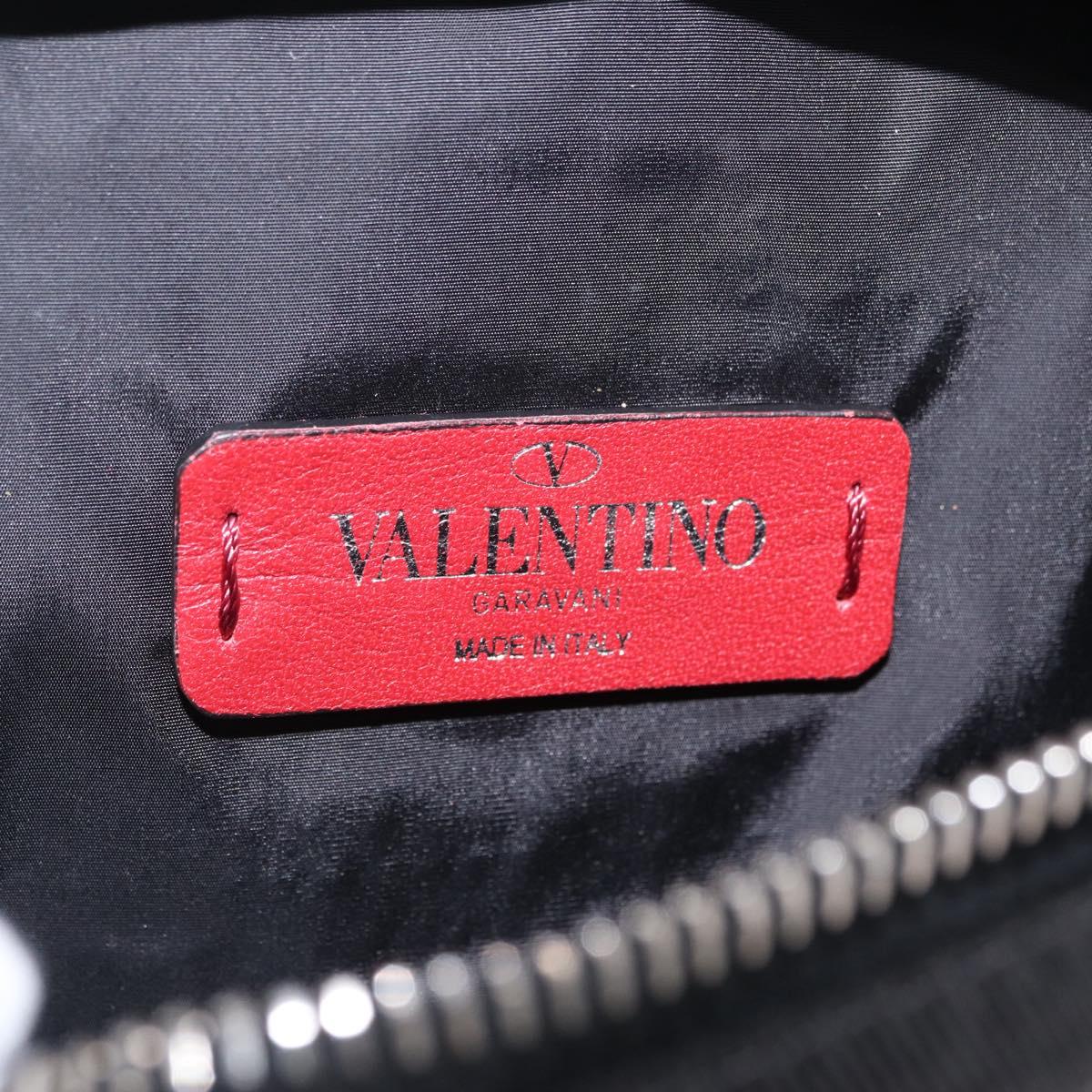 Valentino Shoulder Bag Patent Leather Black Silver Auth ka6959V