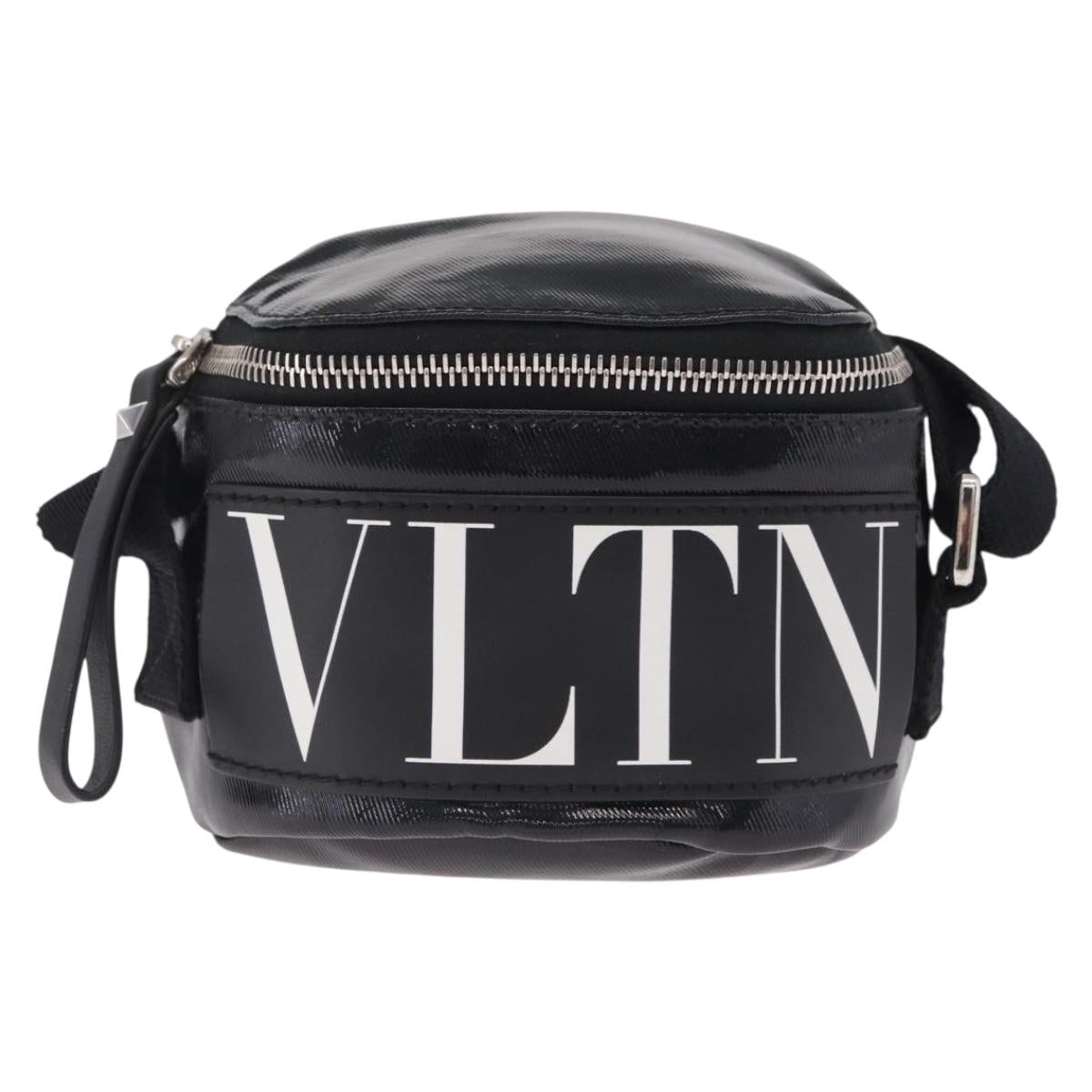 Valentino Shoulder Bag Patent Leather Black Silver Auth ka6959V