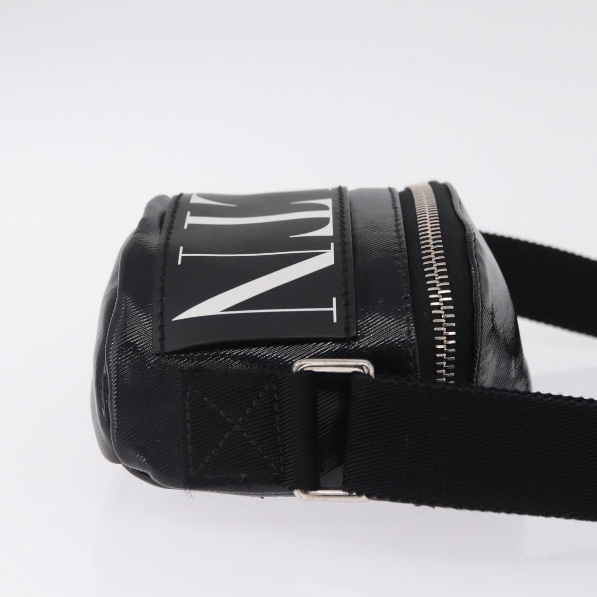 Valentino Shoulder Bag Patent Leather Black Silver Auth ka6959V