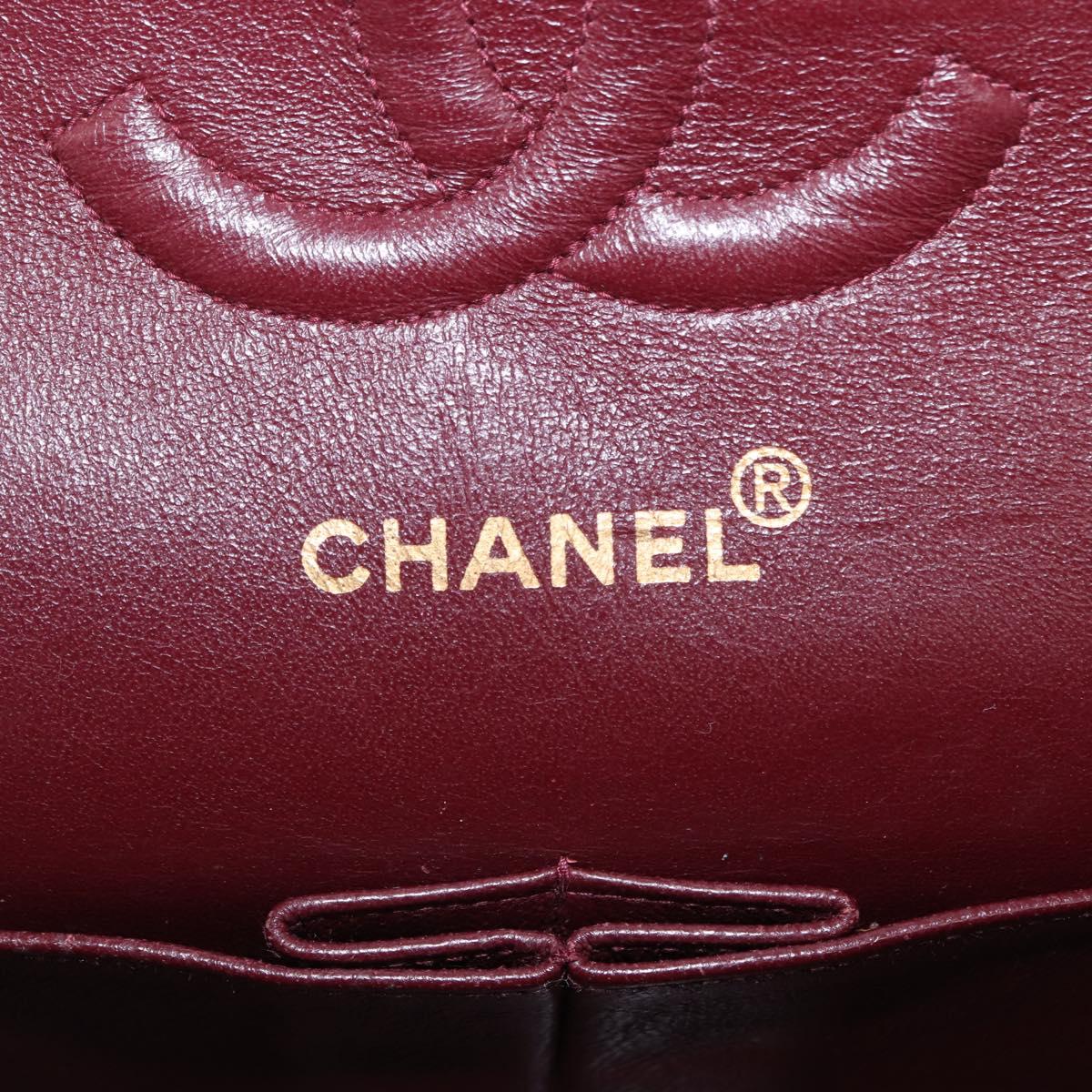 CHANEL Matelasse 25 Double Flap Chain Bag Lamb Skin Black Gold CC Auth ka695SV