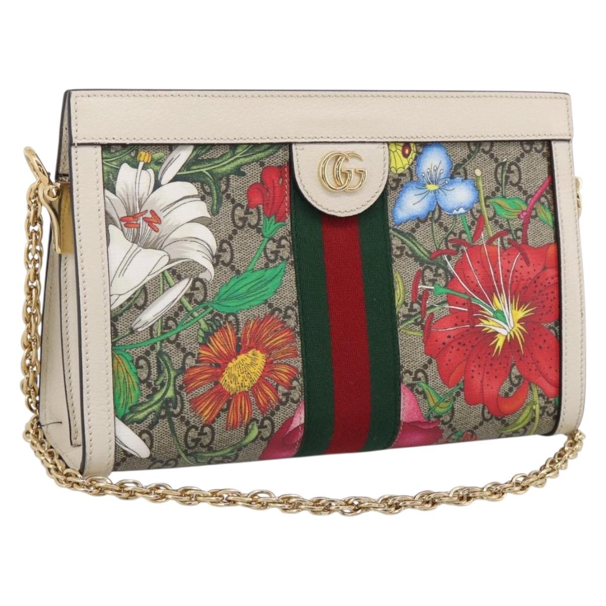 GUCCI GG Supreme Web Sherry Line Flora Ophidia Chain Bag PVC 503877 Auth ka6961M