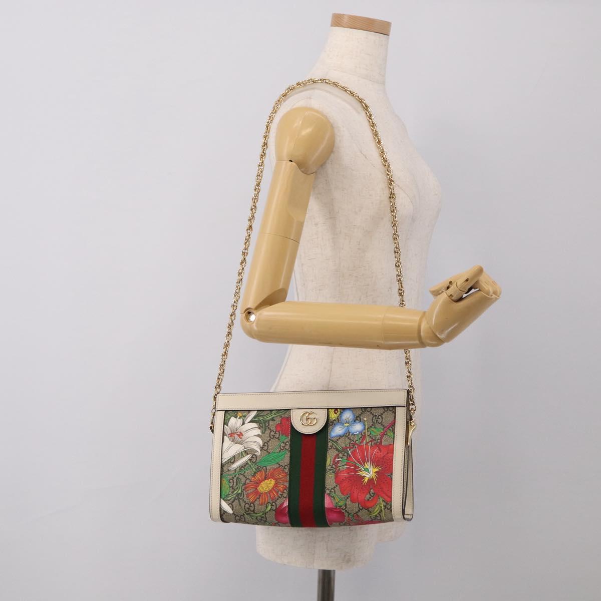 GUCCI GG Supreme Web Sherry Line Flora Ophidia Chain Bag PVC 503877 Auth ka6961M