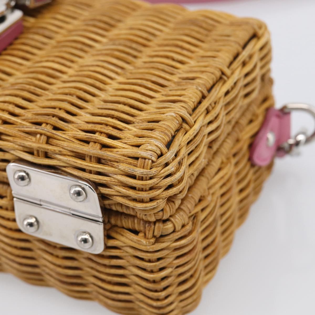 Miu Miu Straw Bag Shoulder Bag Raffia Brown Silver Auth ka6963V