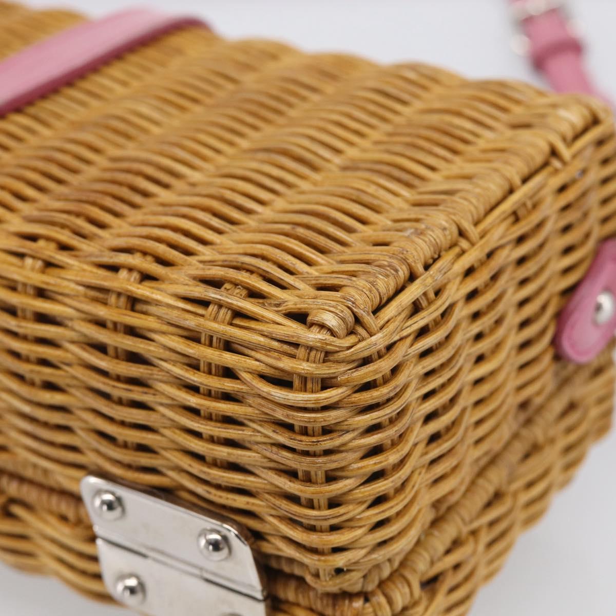 Miu Miu Straw Bag Shoulder Bag Raffia Brown Silver Auth ka6963V