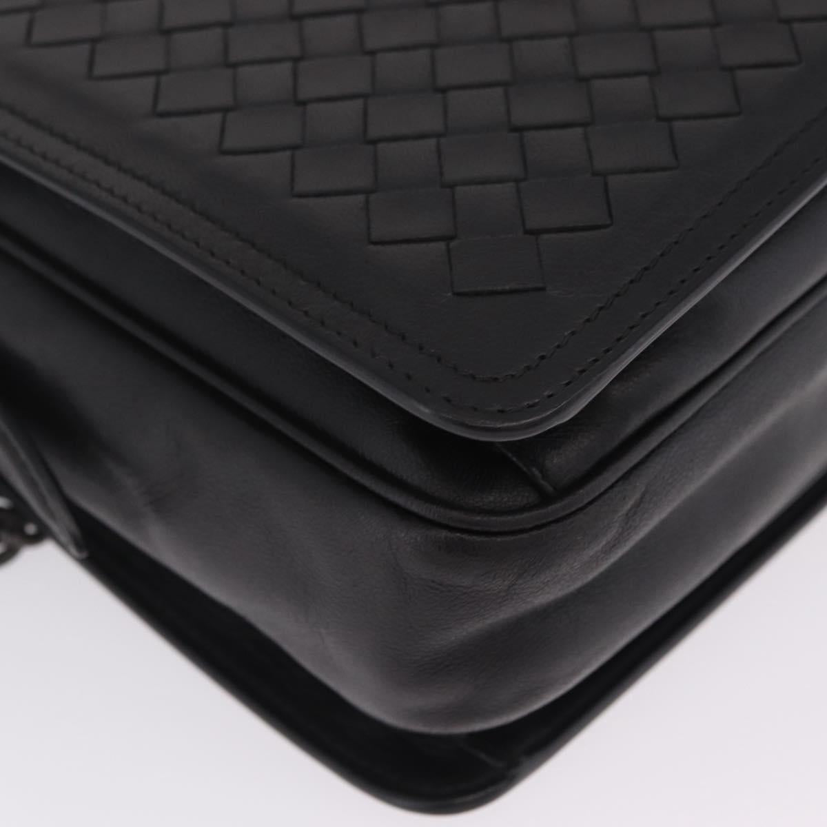 Bottega Veneta INTRECCIATO Chain Shoulder Bag Leather Black Auth ka6965V