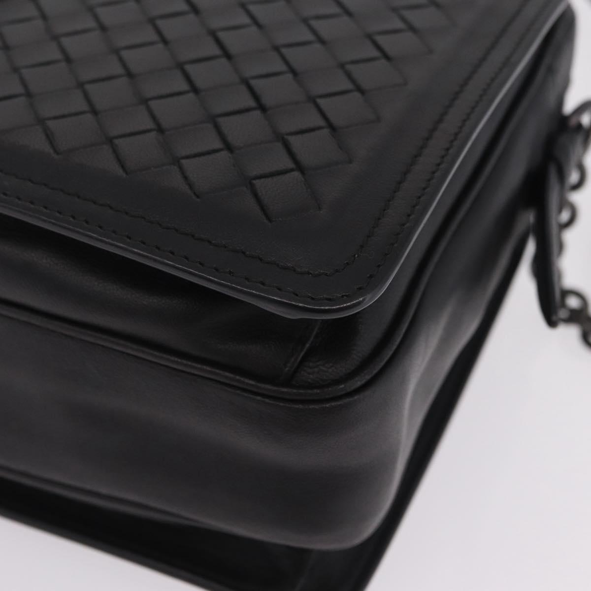 Bottega Veneta INTRECCIATO Chain Shoulder Bag Leather Black Auth ka6965V
