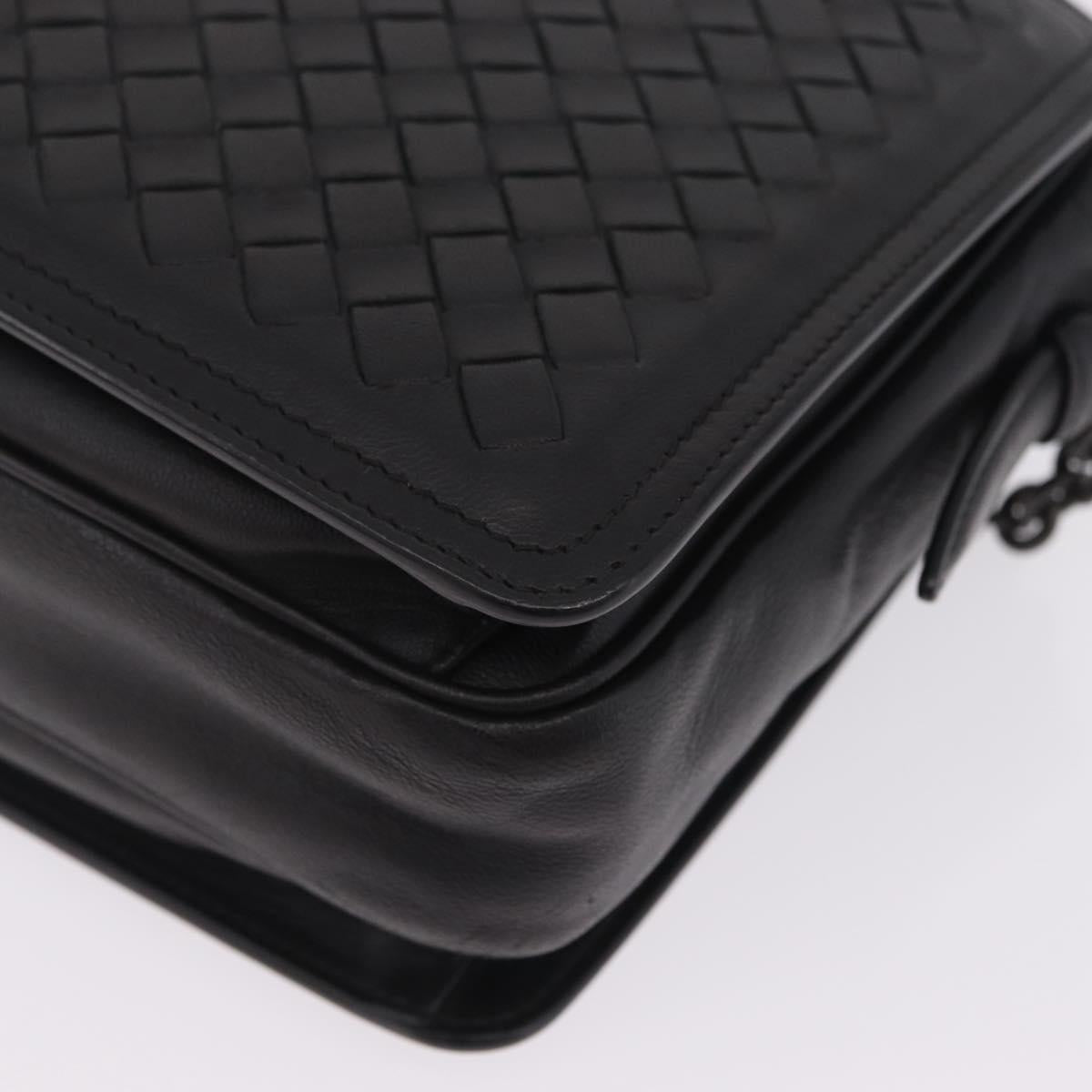 Bottega Veneta INTRECCIATO Chain Shoulder Bag Leather Black Auth ka6965V