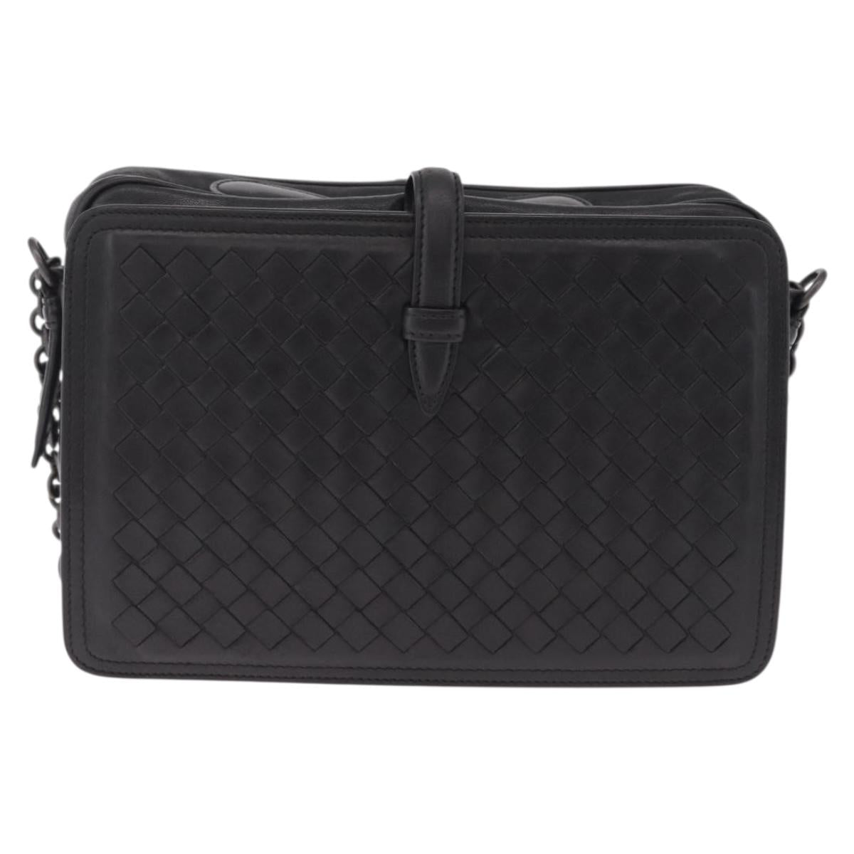 Bottega Veneta INTRECCIATO Chain Shoulder Bag Leather Black Auth ka6965V