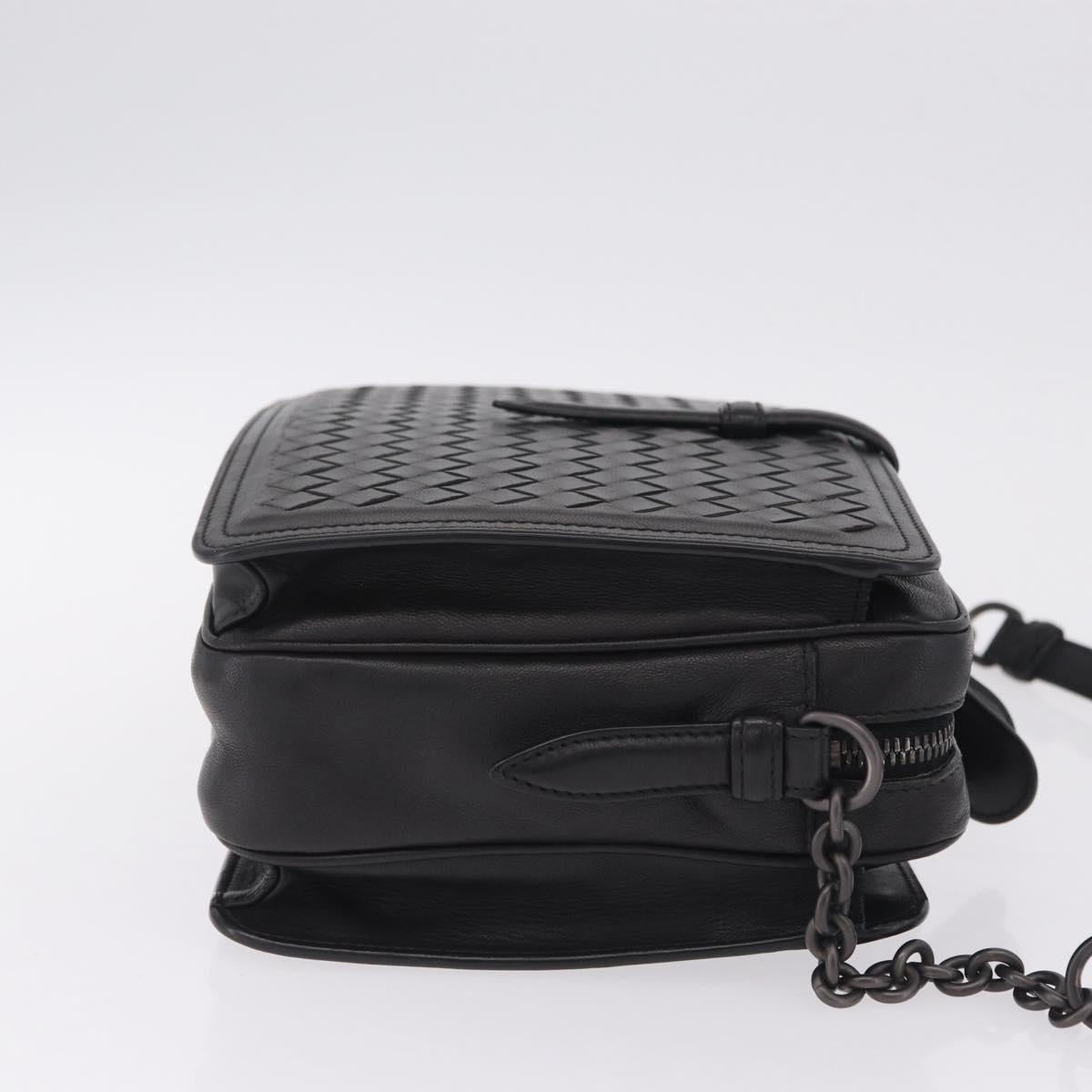 Bottega Veneta INTRECCIATO Chain Shoulder Bag Leather Black Auth ka6965V