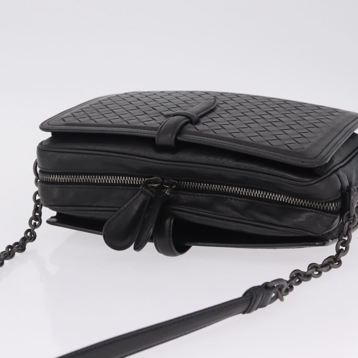 Bottega Veneta INTRECCIATO Chain Shoulder Bag Leather Black Auth ka6965V