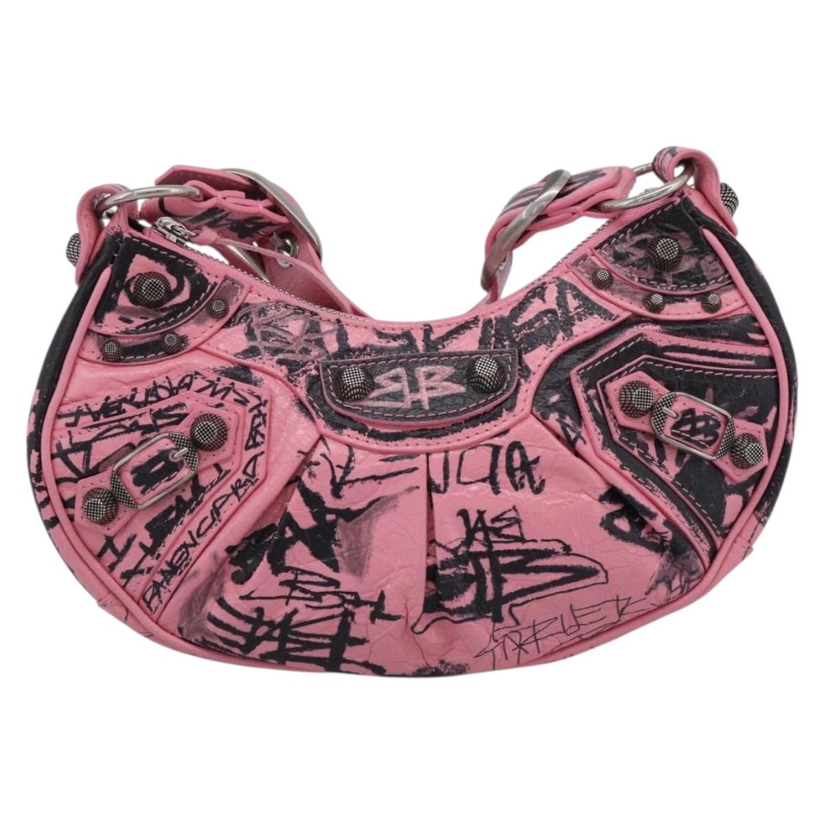 Balenciaga Le Cagoule XS Shoulder Bag Leather Pink Silver 671309 Auth ka6967SAM