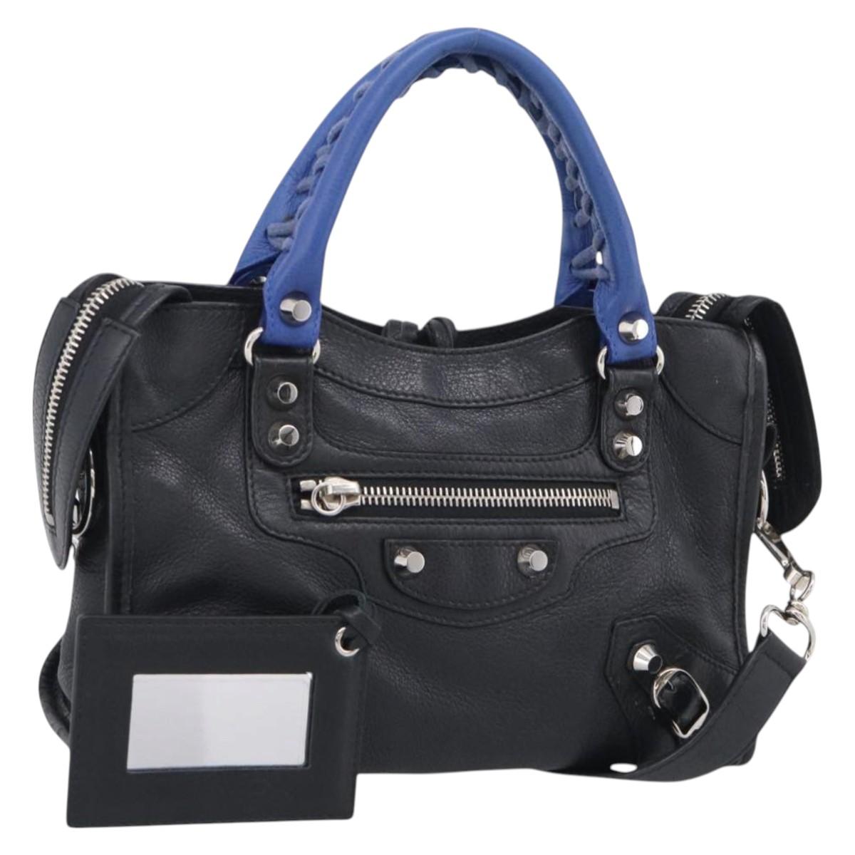 Balenciaga Mini City Hand Bag Leather 2way Black Silver 300295 Auth ka6969M