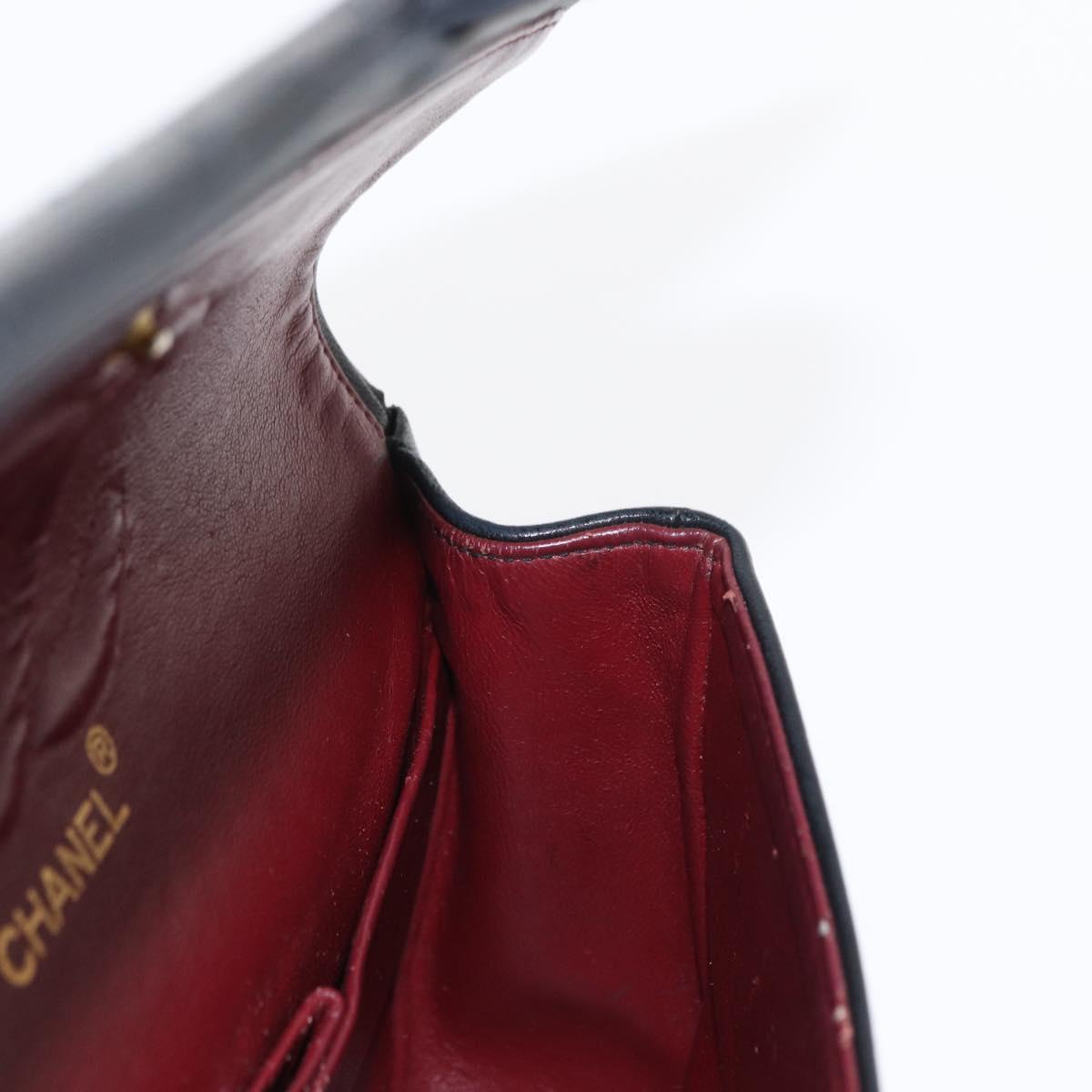 CHANEL Matelasse 25 Double Flap Chain Bag Lamb Skin Black Gold CC Auth ka696SV