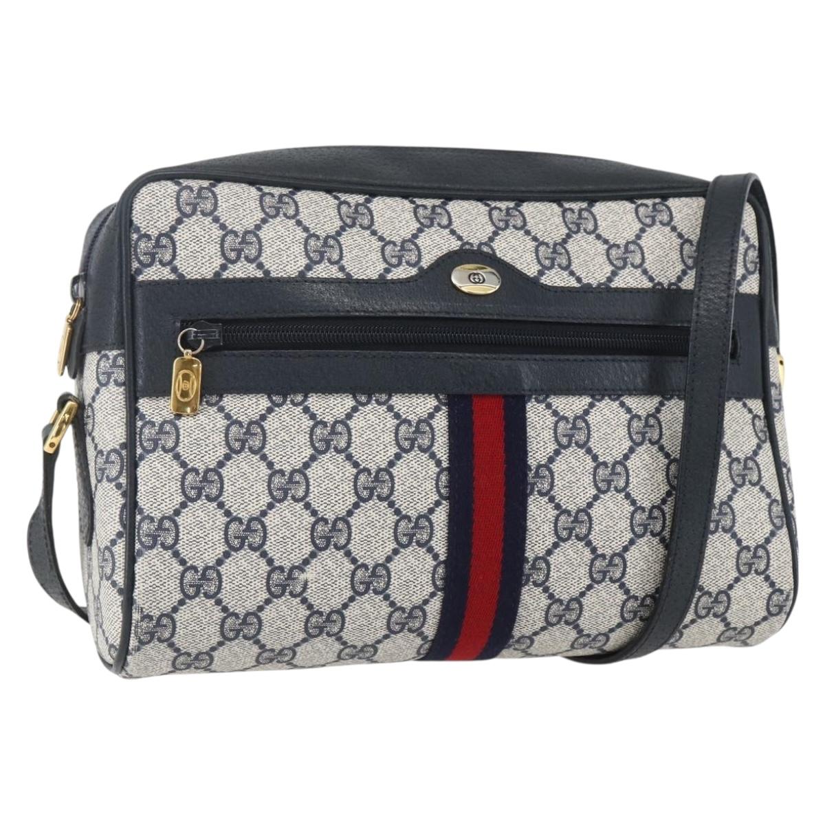 GUCCI GG Supreme Sherry Line Shoulder Bag PVC Navy Gold Auth ka697