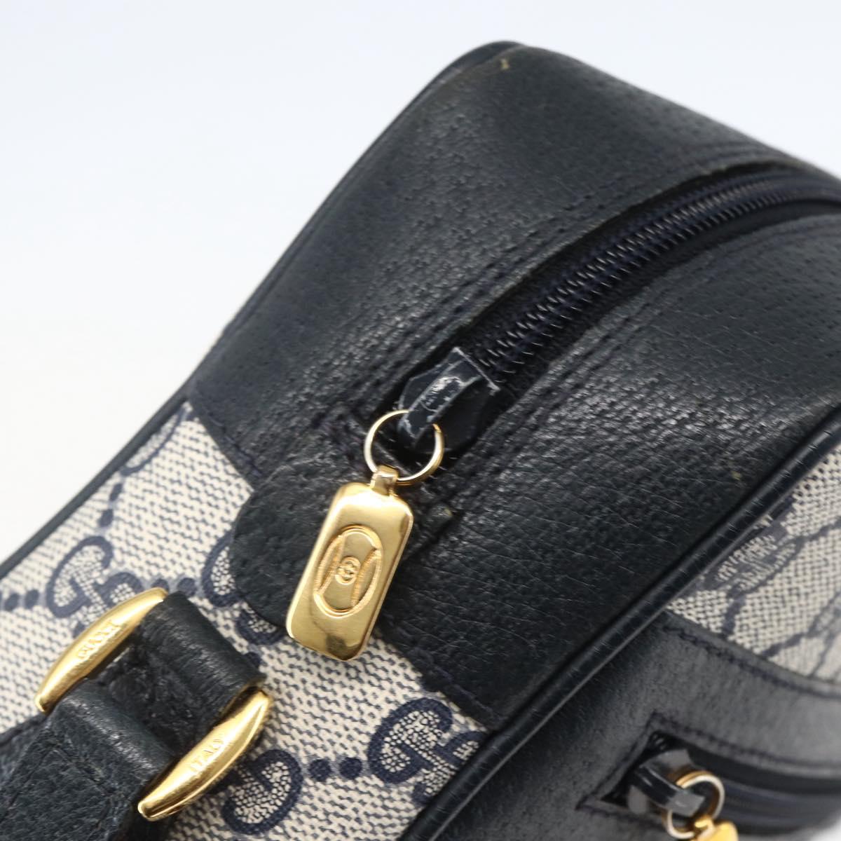 GUCCI GG Supreme Sherry Line Shoulder Bag PVC Navy Gold Auth ka697
