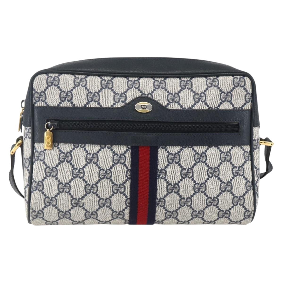 GUCCI GG Supreme Sherry Line Shoulder Bag PVC Navy Gold Auth ka697