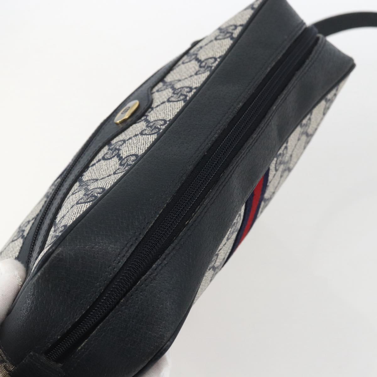 GUCCI GG Supreme Sherry Line Shoulder Bag PVC Navy Gold Auth ka697