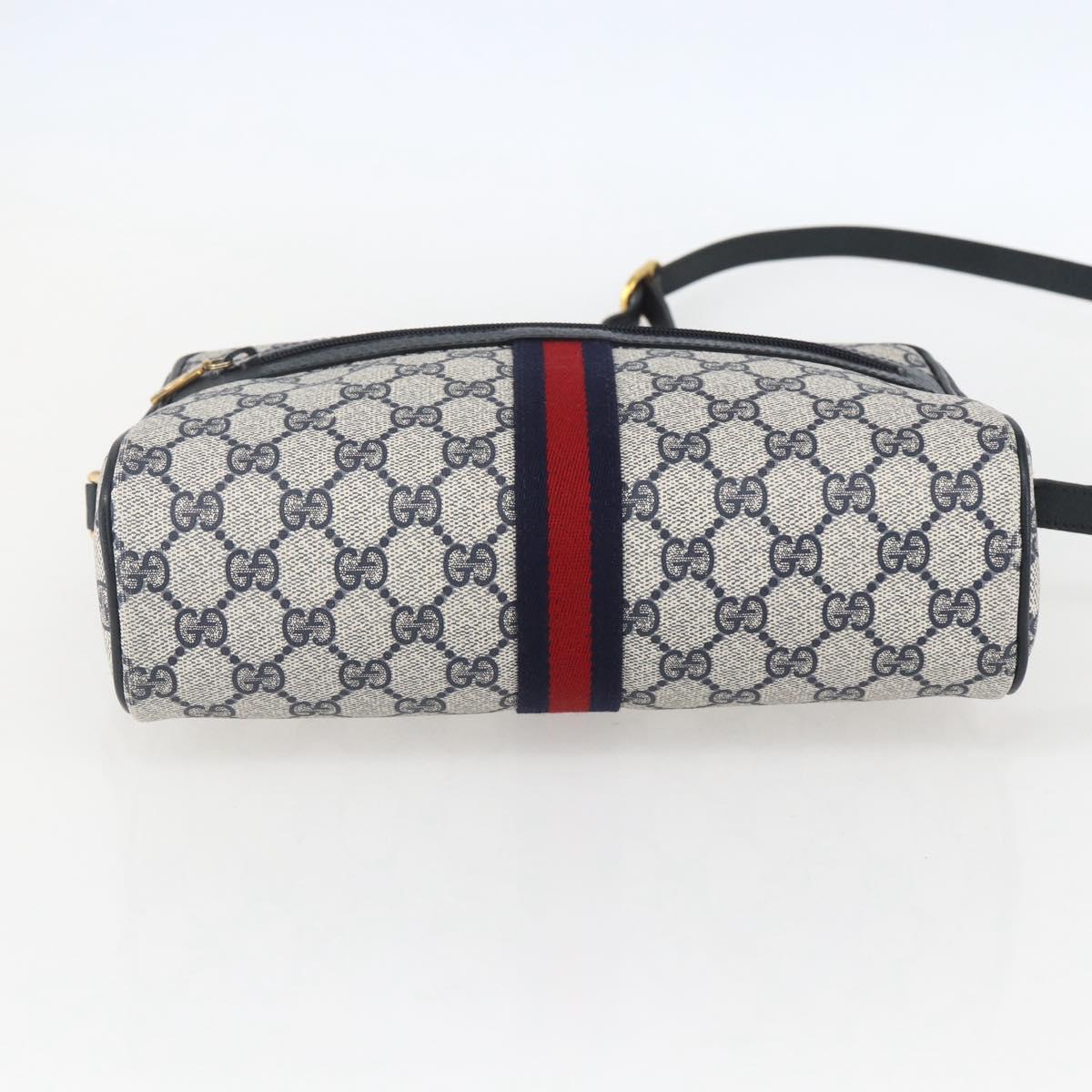 GUCCI GG Supreme Sherry Line Shoulder Bag PVC Navy Gold Auth ka697