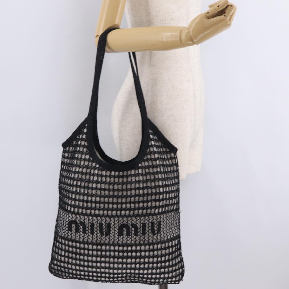 Miu Miu IVY Mesh Tote Bag Canvas Black Auth ka6970A