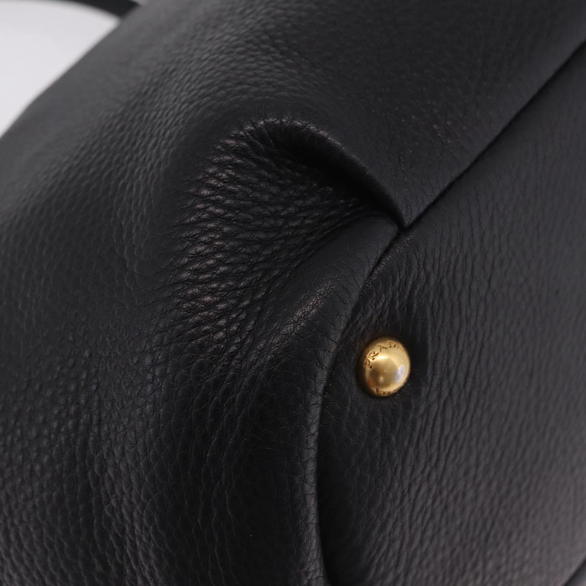 PRADA Hand Bag Vittero Dino Leather 2way Black Gold Auth ka6976A