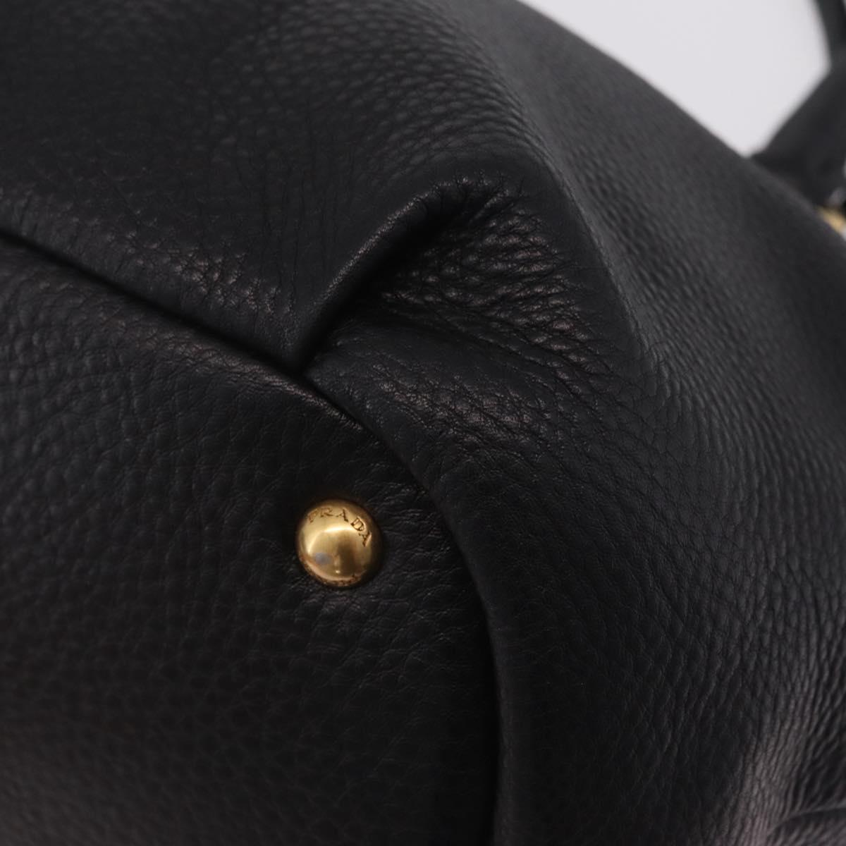 PRADA Hand Bag Vittero Dino Leather 2way Black Gold Auth ka6976A