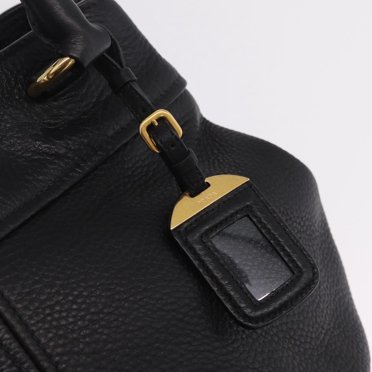 PRADA Hand Bag Vittero Dino Leather 2way Black Gold Auth ka6976A