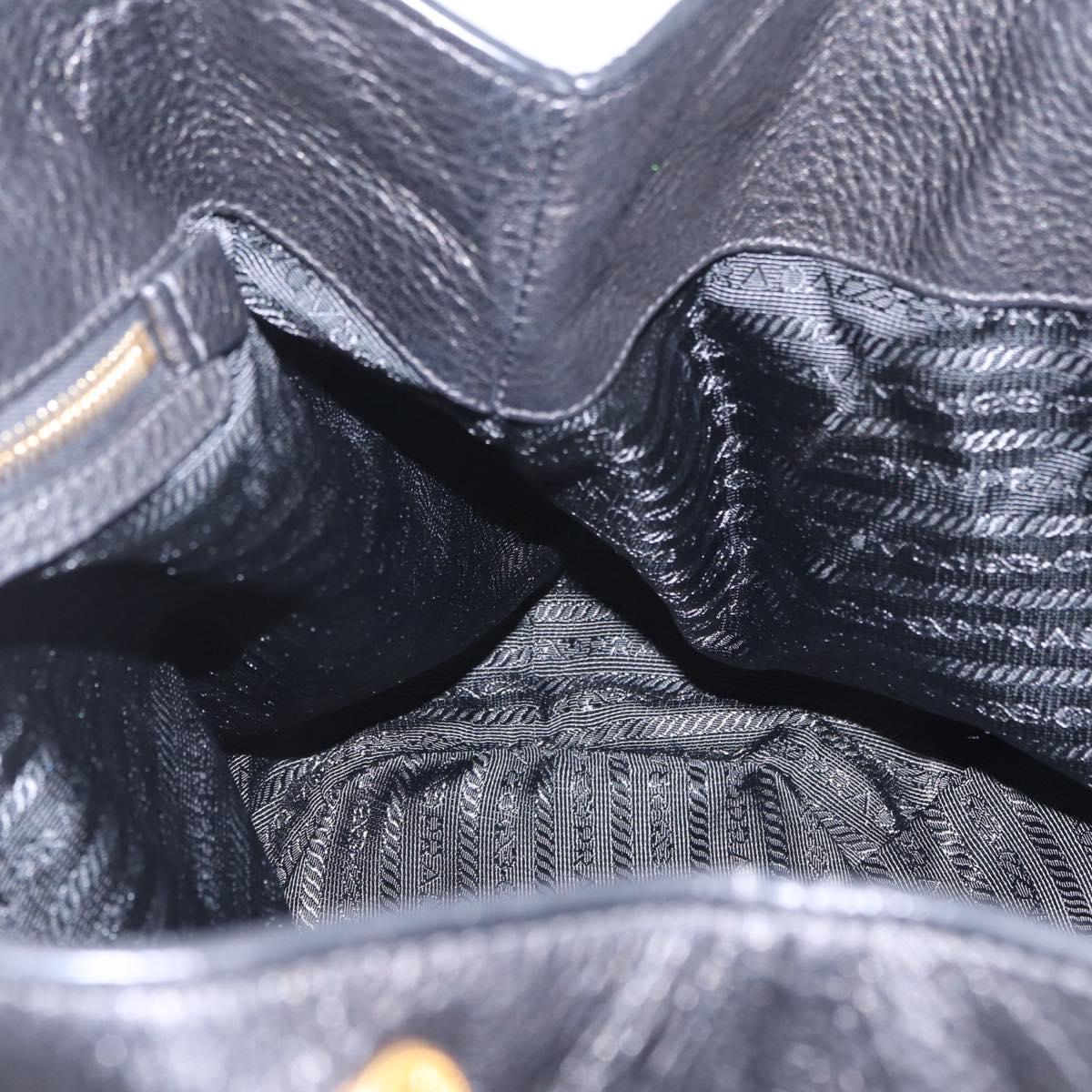 PRADA Hand Bag Vittero Dino Leather 2way Black Gold Auth ka6976A