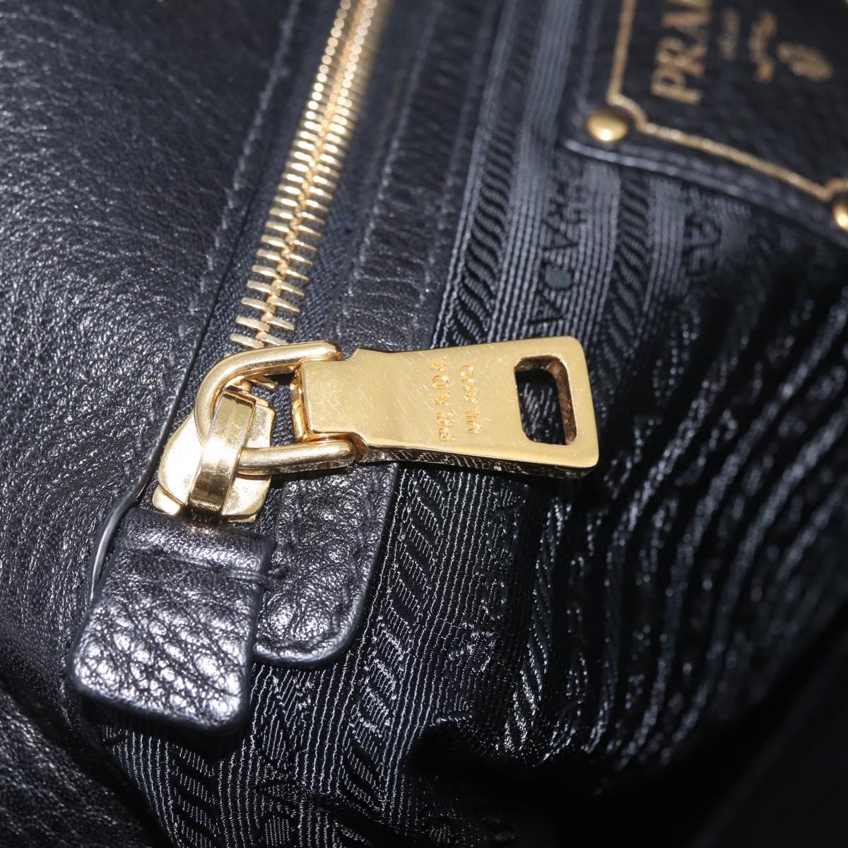 PRADA Hand Bag Vittero Dino Leather 2way Black Gold Auth ka6976A