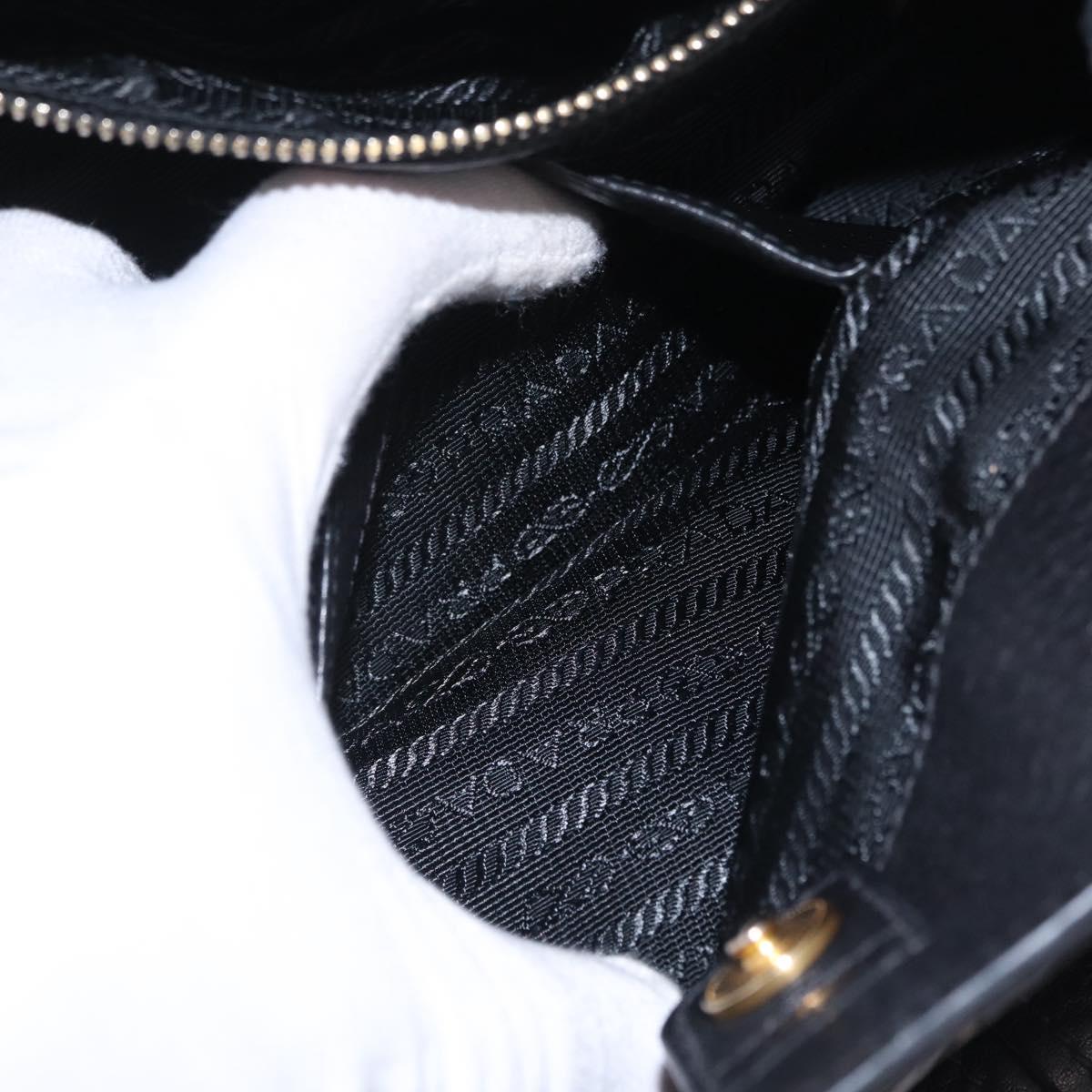 PRADA Hand Bag Vittero Dino Leather 2way Black Gold Auth ka6976A