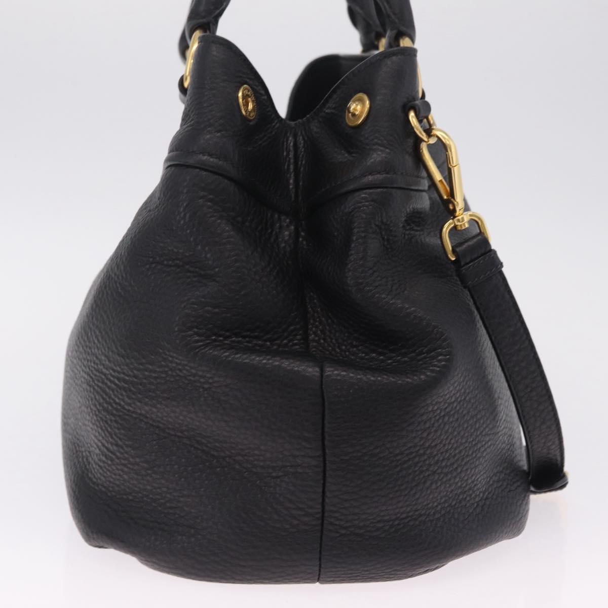 PRADA Hand Bag Vittero Dino Leather 2way Black Gold Auth ka6976A