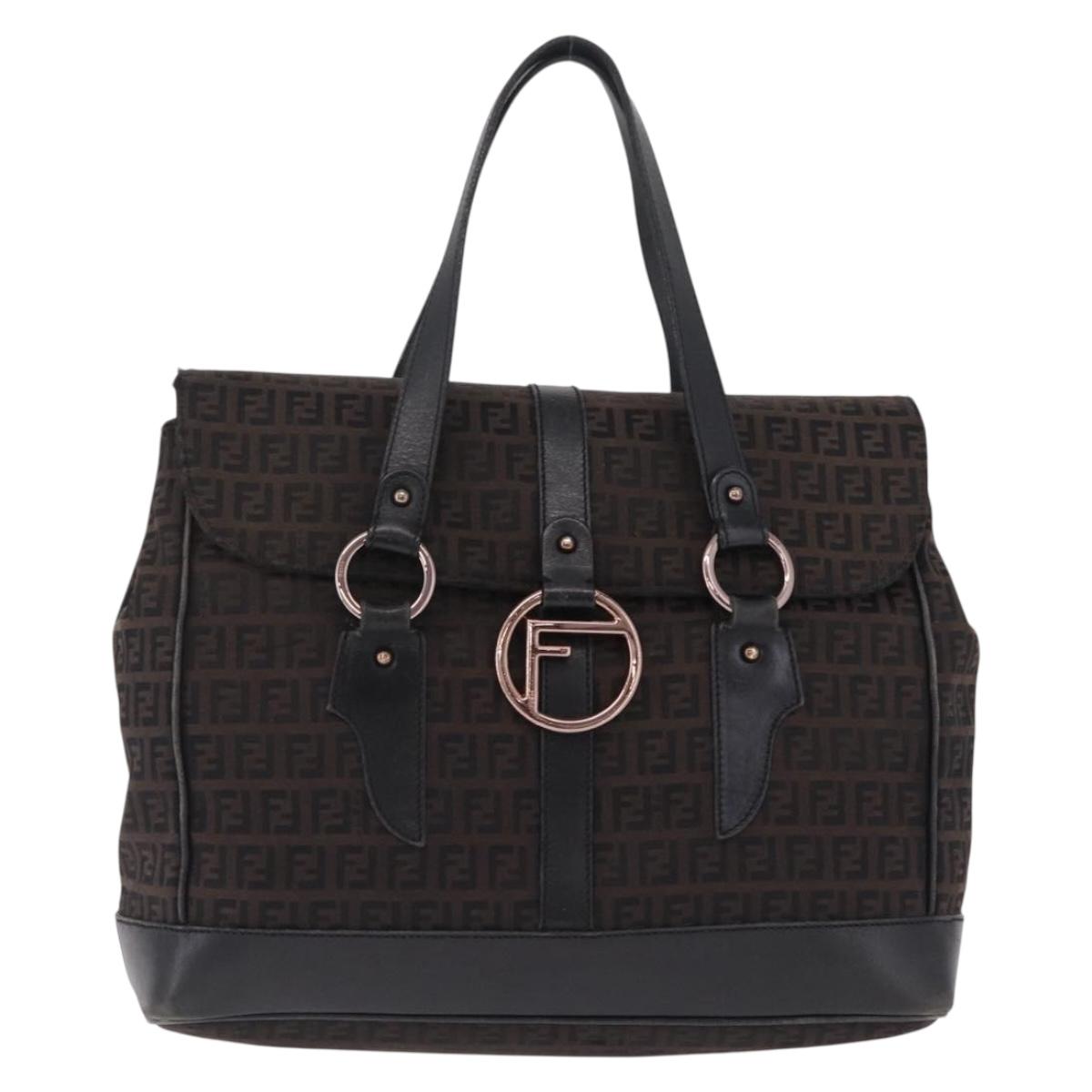 FENDI Zucchino Canvas Tote Bag Black Gold Auth ka6977