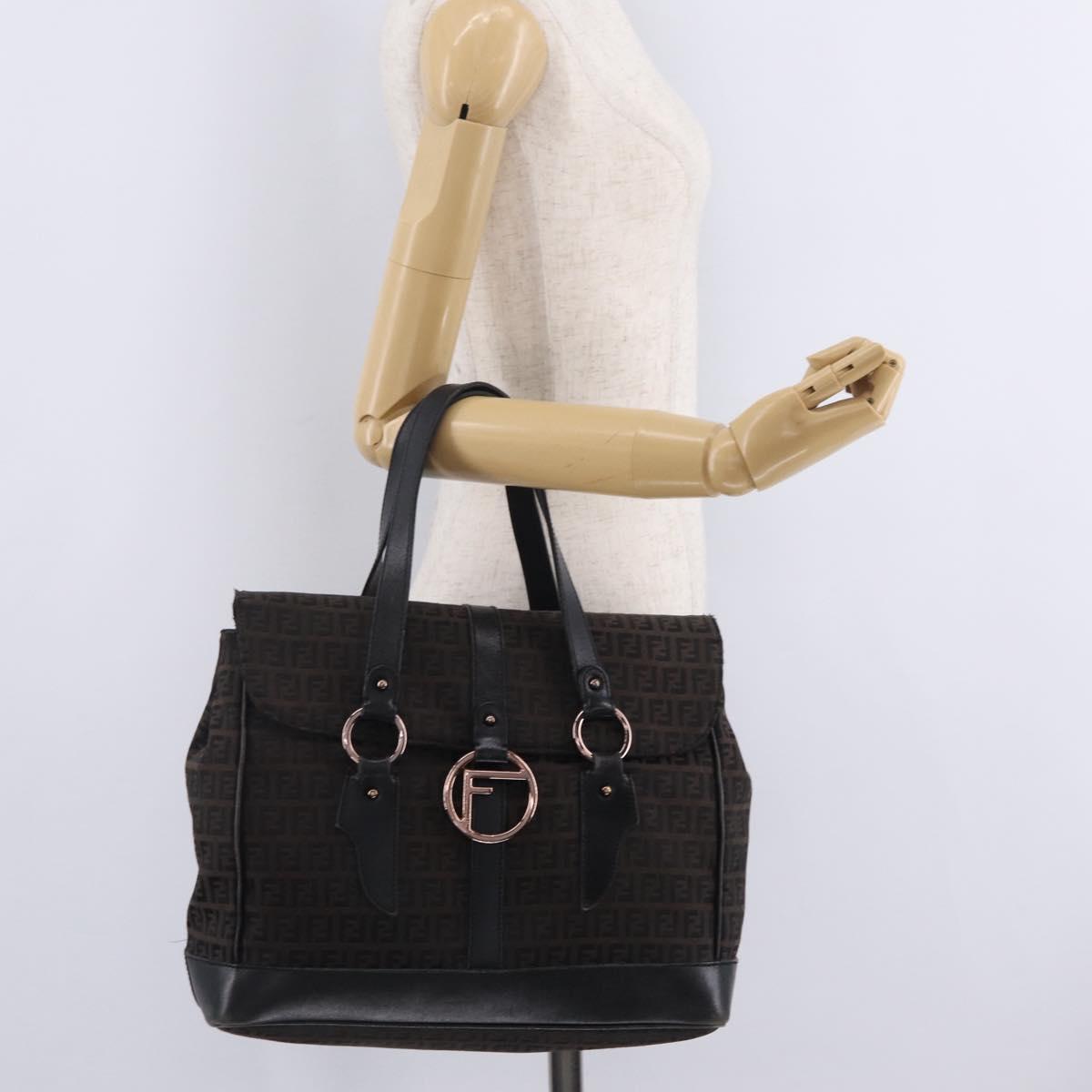 FENDI Zucchino Canvas Tote Bag Black Gold Auth ka6977