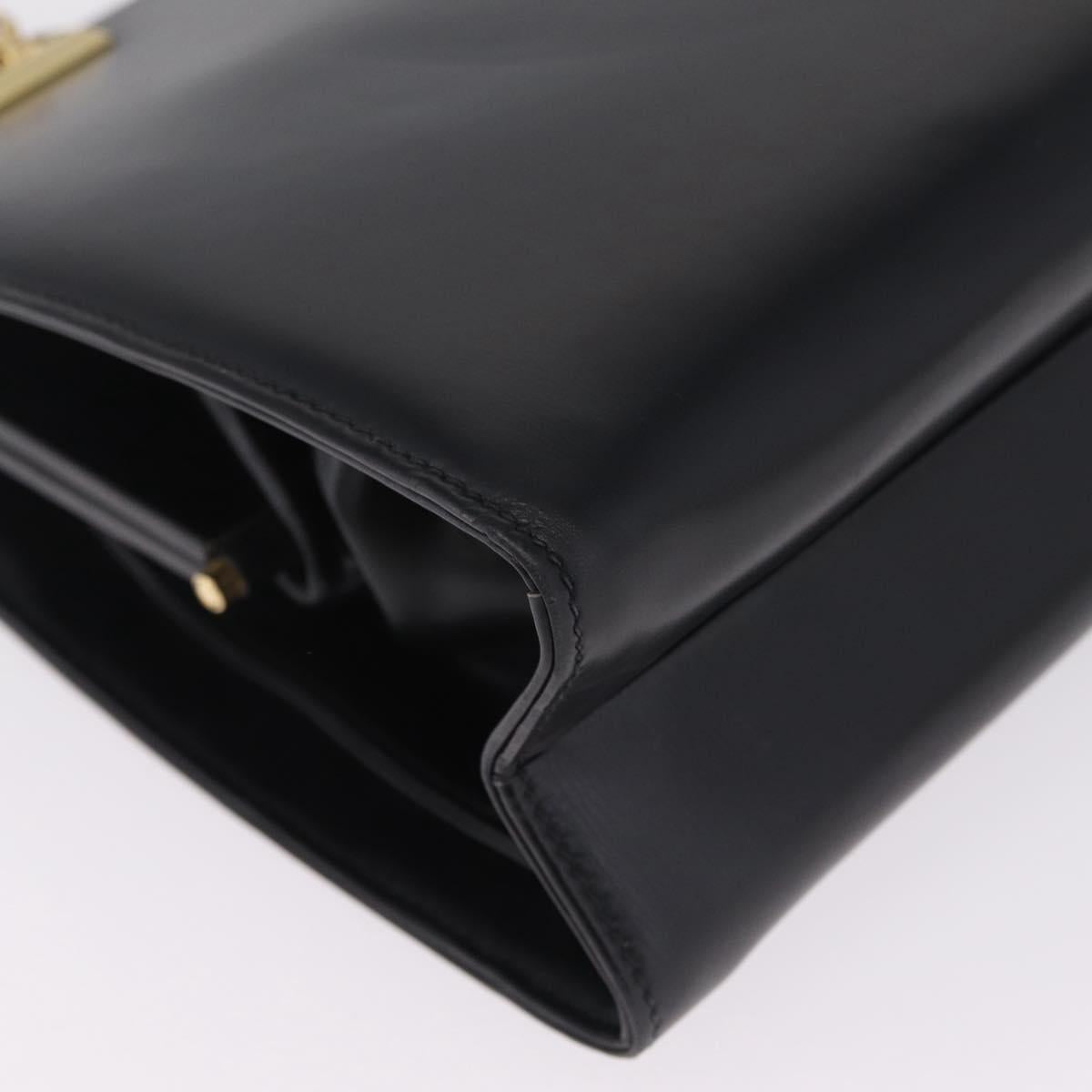 GUCCI Chain Hand Bag Leather Black Gold Auth ka6978