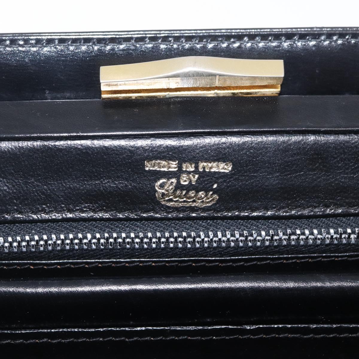GUCCI Chain Hand Bag Leather Black Gold Auth ka6978
