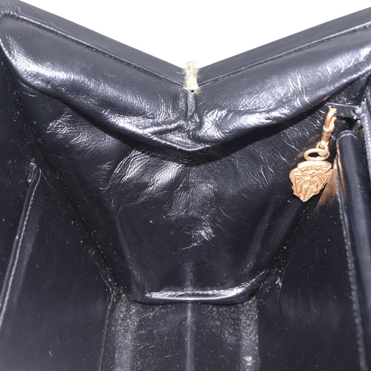 GUCCI Chain Hand Bag Leather Black Gold Auth ka6978