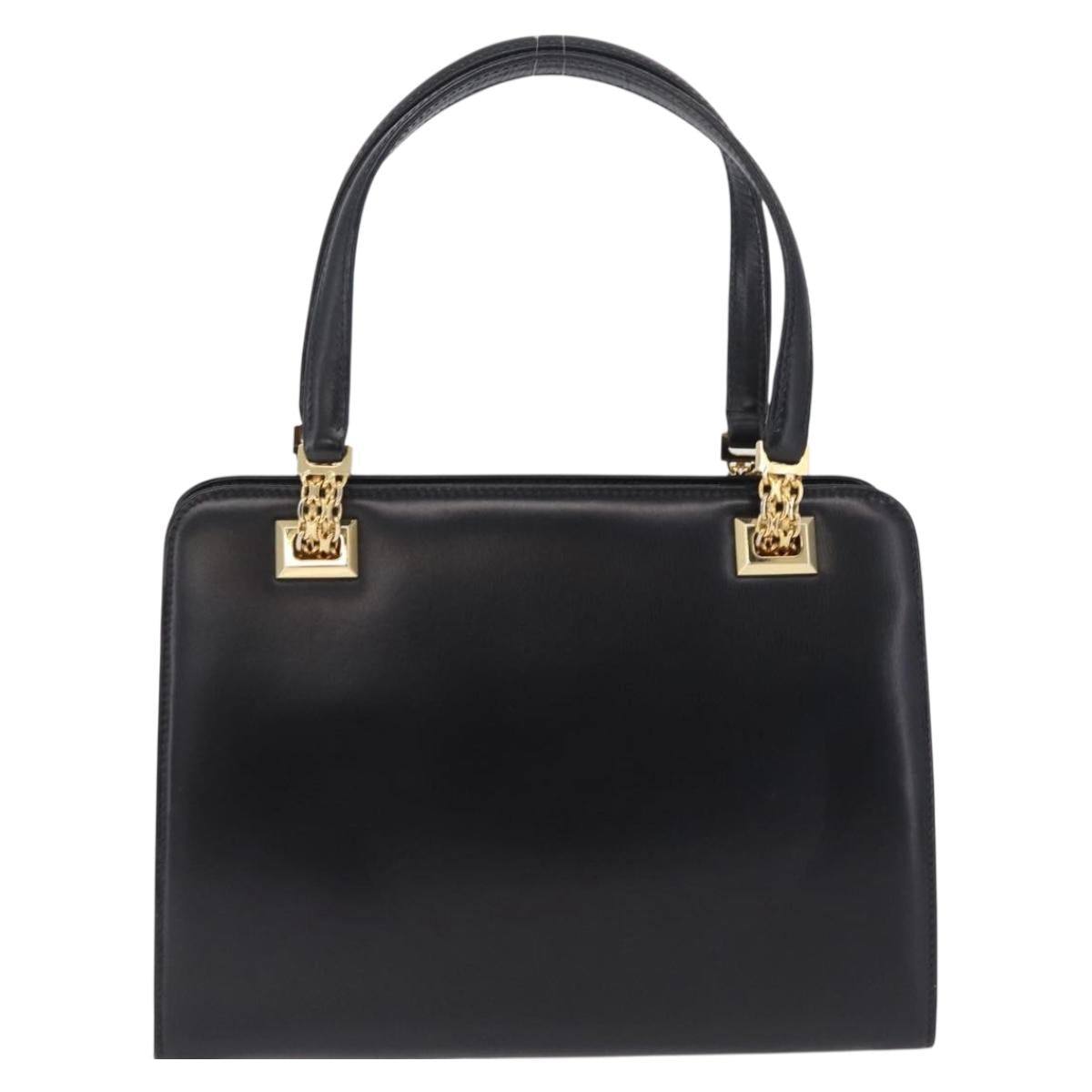 GUCCI Chain Hand Bag Leather Black Gold Auth ka6978