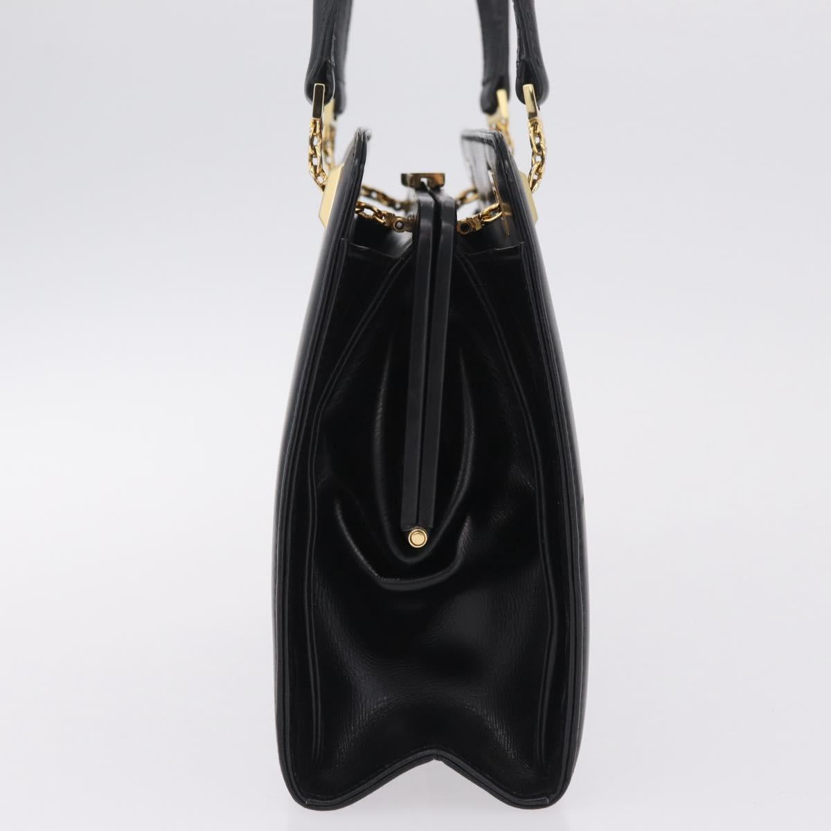 GUCCI Chain Hand Bag Leather Black Gold Auth ka6978