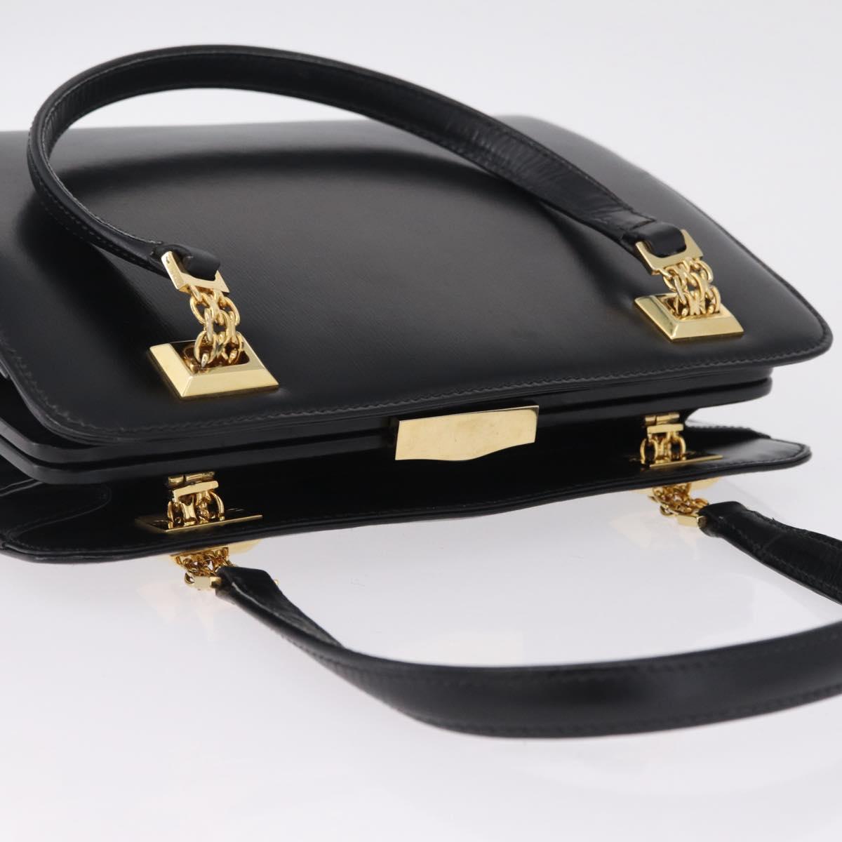 GUCCI Chain Hand Bag Leather Black Gold Auth ka6978