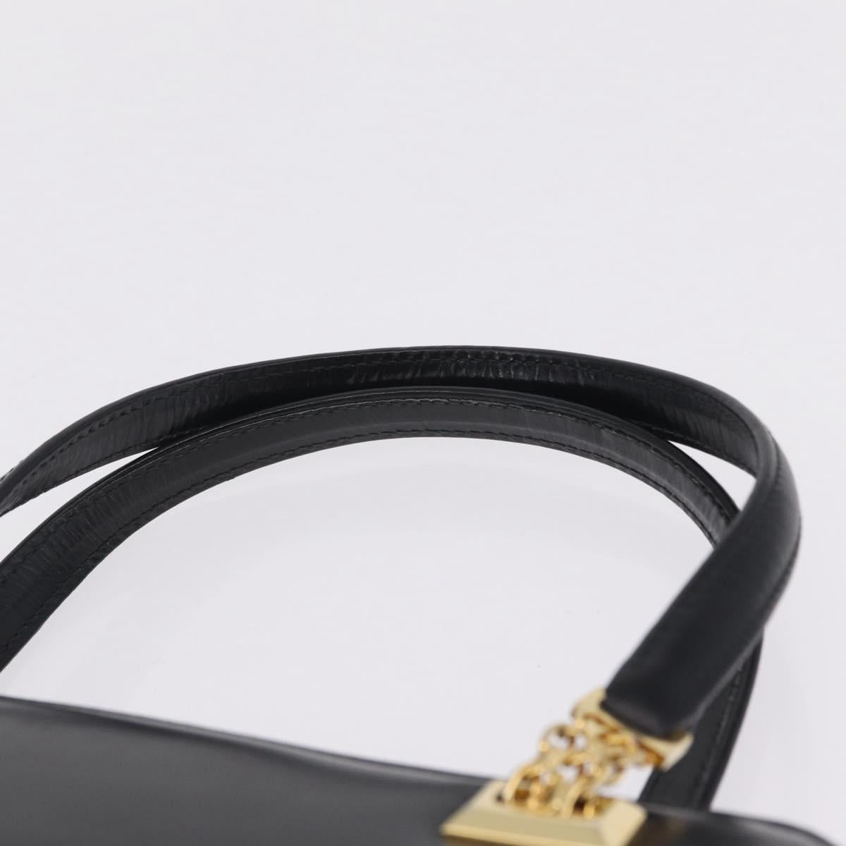 GUCCI Chain Hand Bag Leather Black Gold Auth ka6978