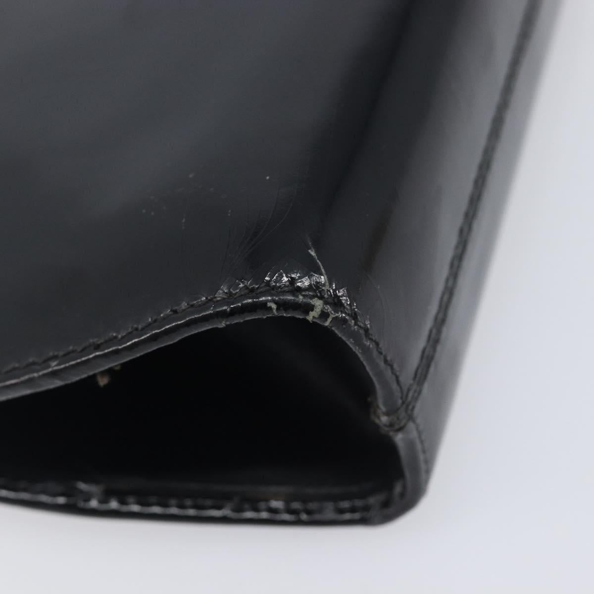 Salvatore Ferragamo Gancini Chain Bag Patent Leather Black Gold Auth ka6979
