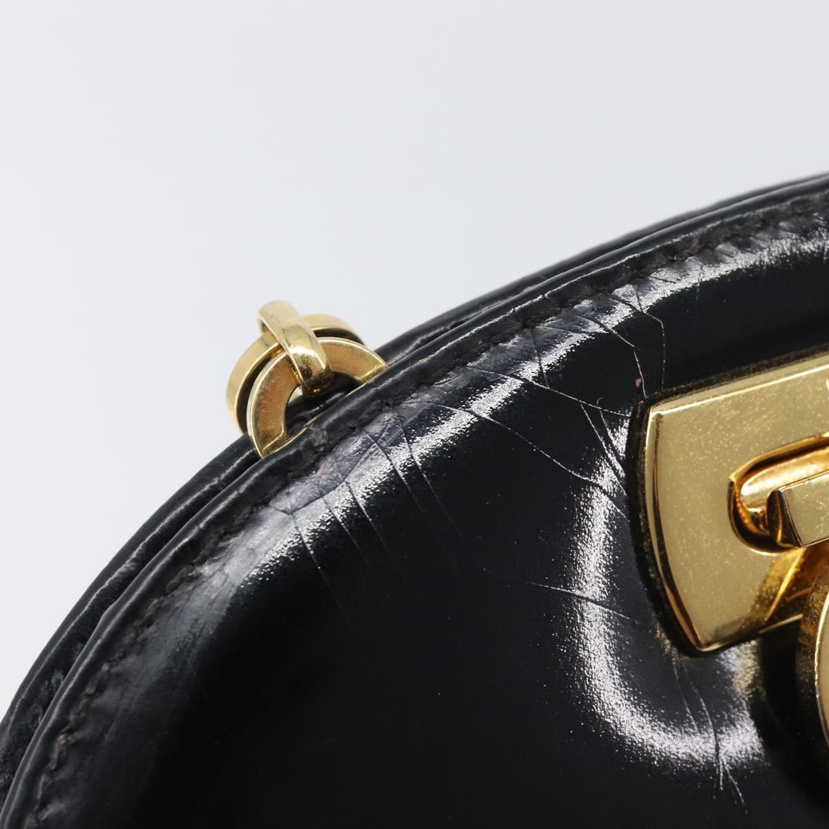 Salvatore Ferragamo Gancini Chain Bag Patent Leather Black Gold Auth ka6979