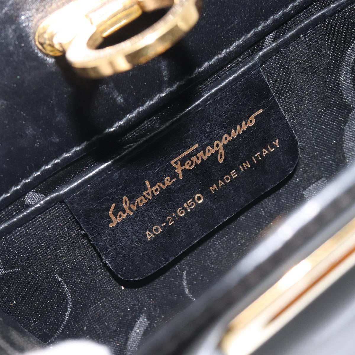 Salvatore Ferragamo Gancini Chain Bag Patent Leather Black Gold Auth ka6979