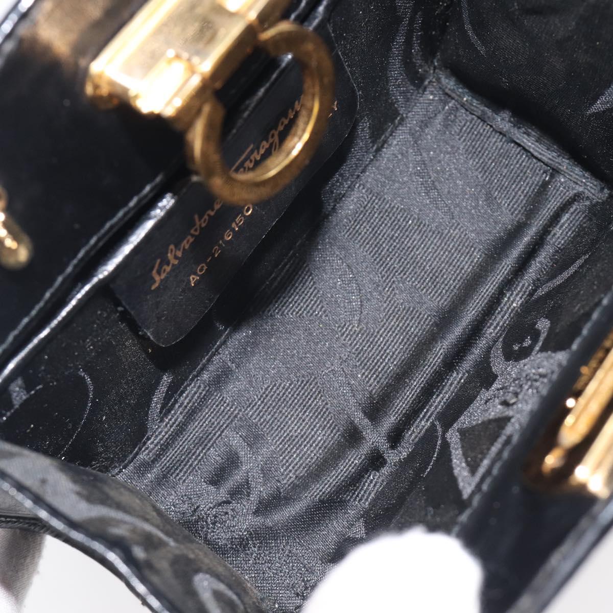 Salvatore Ferragamo Gancini Chain Bag Patent Leather Black Gold Auth ka6979