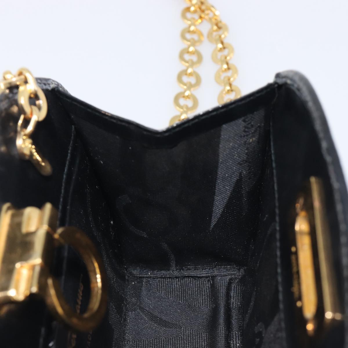 Salvatore Ferragamo Gancini Chain Bag Patent Leather Black Gold Auth ka6979