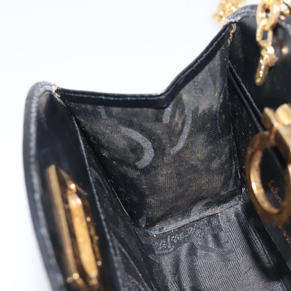 Salvatore Ferragamo Gancini Chain Bag Patent Leather Black Gold Auth ka6979